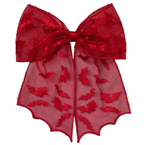 Bat Silhouette Barrette Hair Clip Red Lace Mesh 8"x 6" Halloween Goth NWOT - Picture 1 of 3